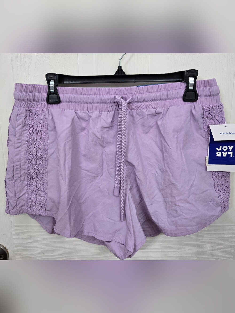 Womens' JoyLab Lavender Crochet-Trim Athletic Shorts - Medium